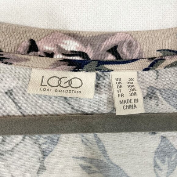 LOGO Lori Goldstein Rose Floral Long Sleeve Shirt Jersey Knit - Size 2X - Picture 3 of 6